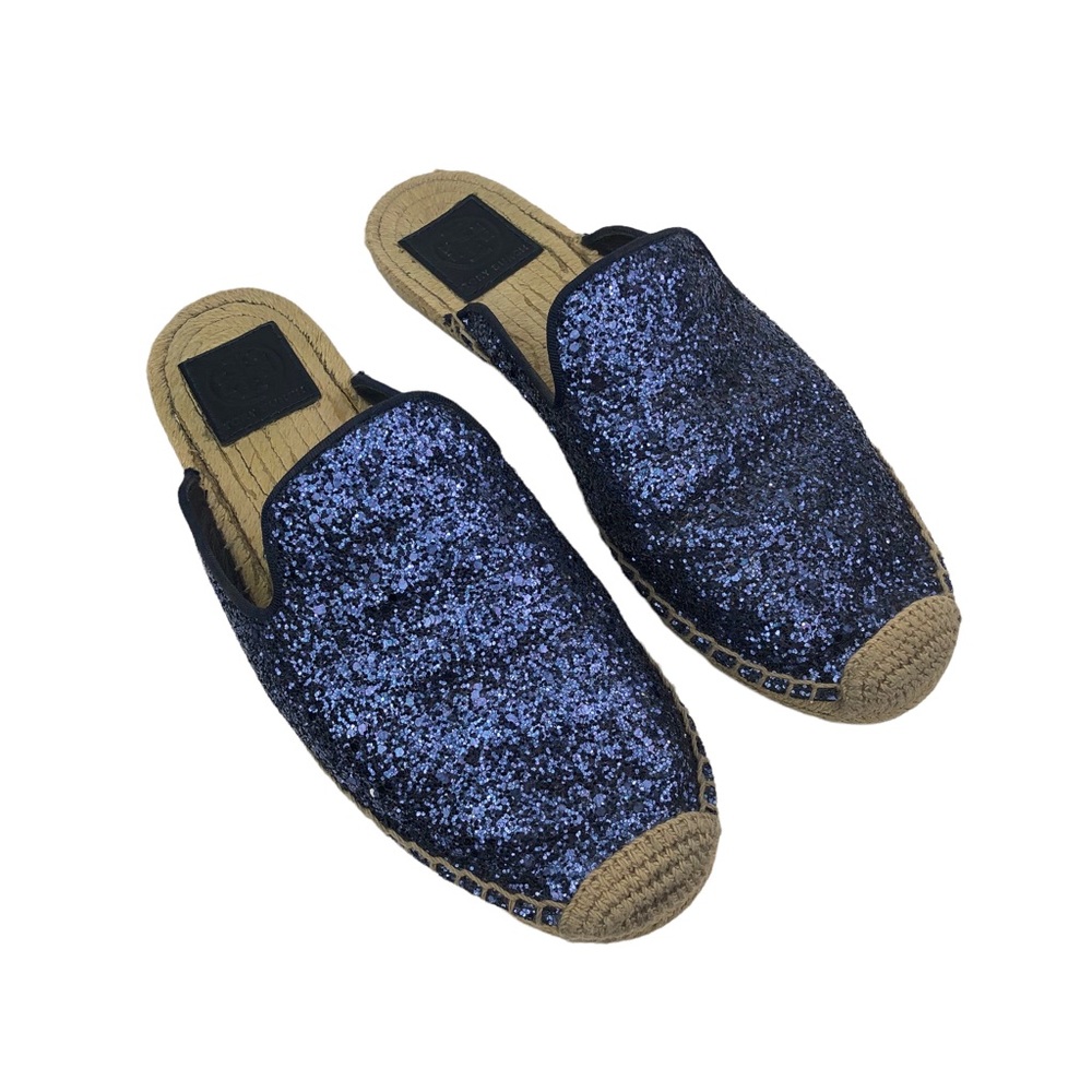 Tory Burch Max Glitter Espadrille Slide Navy Blue 8.5